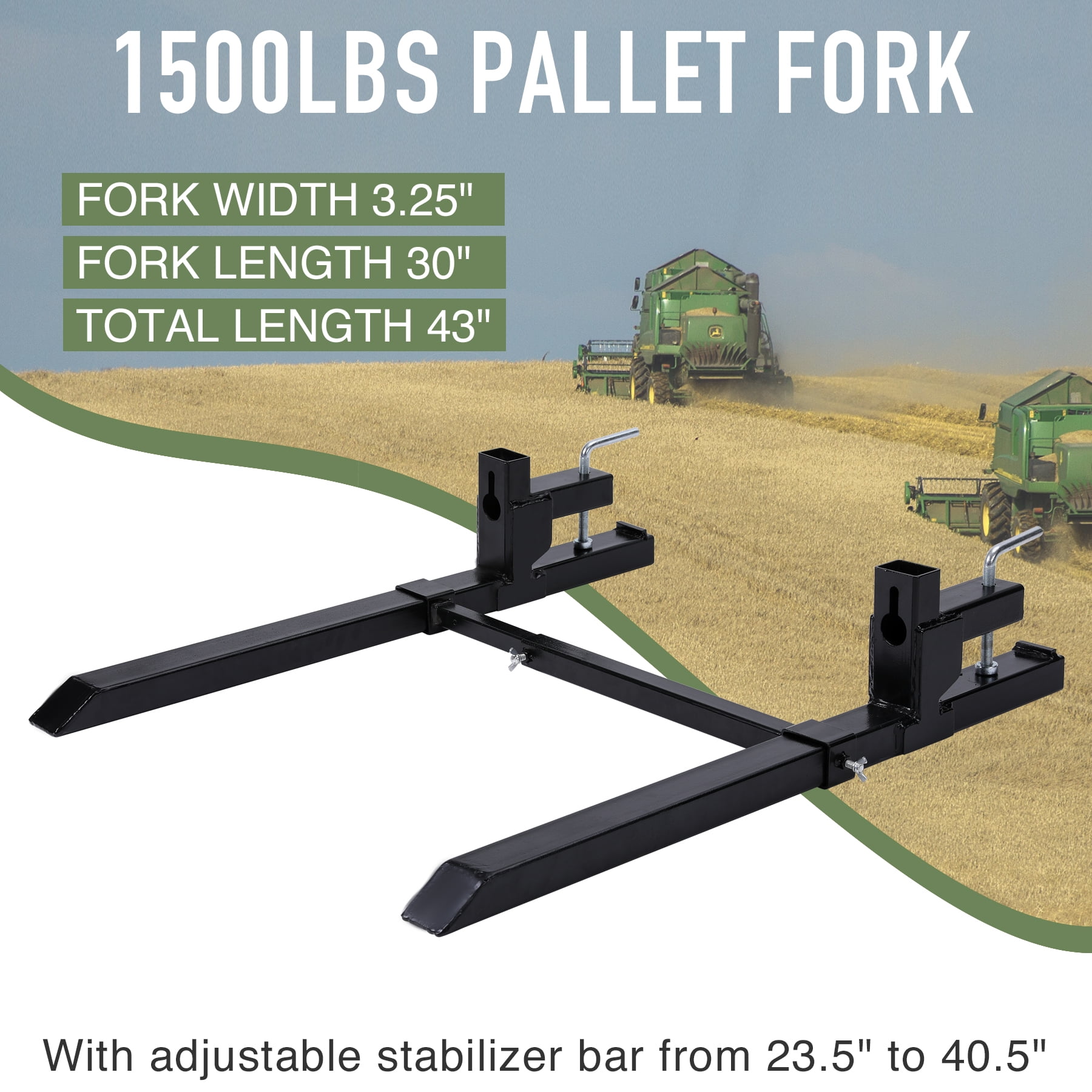 Clamp on Pallet Forklift & Stabilizer Bar 30” 1500lb Backhoe for Bucket ...