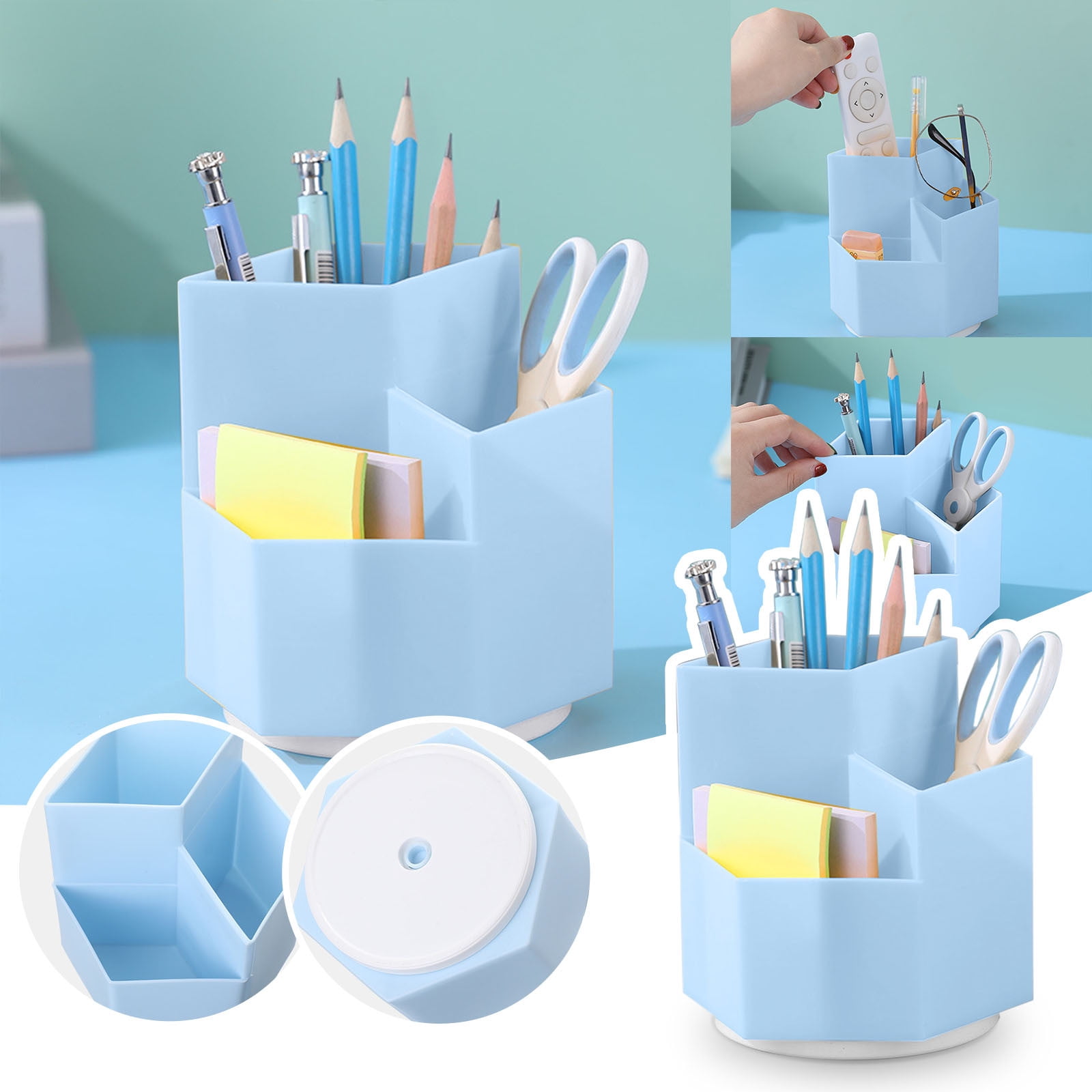 feiboyy 360â° rotating pen holder 3 grid pen holder holder office