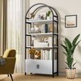 thumbnail image 4 of Casendy 71" Tall Arched Bookshelf, 3 Tier Bookcase with Storage Cabinet, Metal Frame Book Shelf Display Storage Shelves for Living Room, Home Office, White, 4 of 9