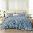 thumbnail image 3 of ANGENIA Full Size Comforter Set Grayish Blue, 3 Pieces Vintage Ruffle Bedding Comforter Sets, All Season Soft Fluffy Microfiber Bed Set for Boys Teens Kids(79" x90" Comforter & 2 Pillowcases), 3 of 7