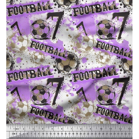 Soimoi Purple Cotton Poplin Fabric Brush Stroke & Football Men Print Sewing Fabric Yard 42 Inch Wide