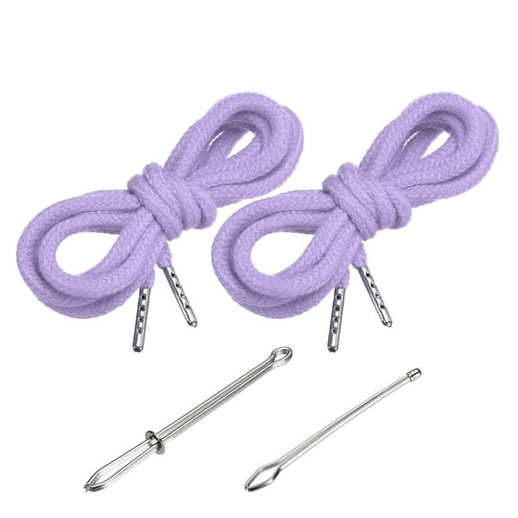 Uxcell 51 Inch Drawstring Cords, 2pcs Replacement Draw Strings with 2pcs Easy Threaders for Shorts Pants Jackets Coats Sweatpants Hoodie, Light Purple