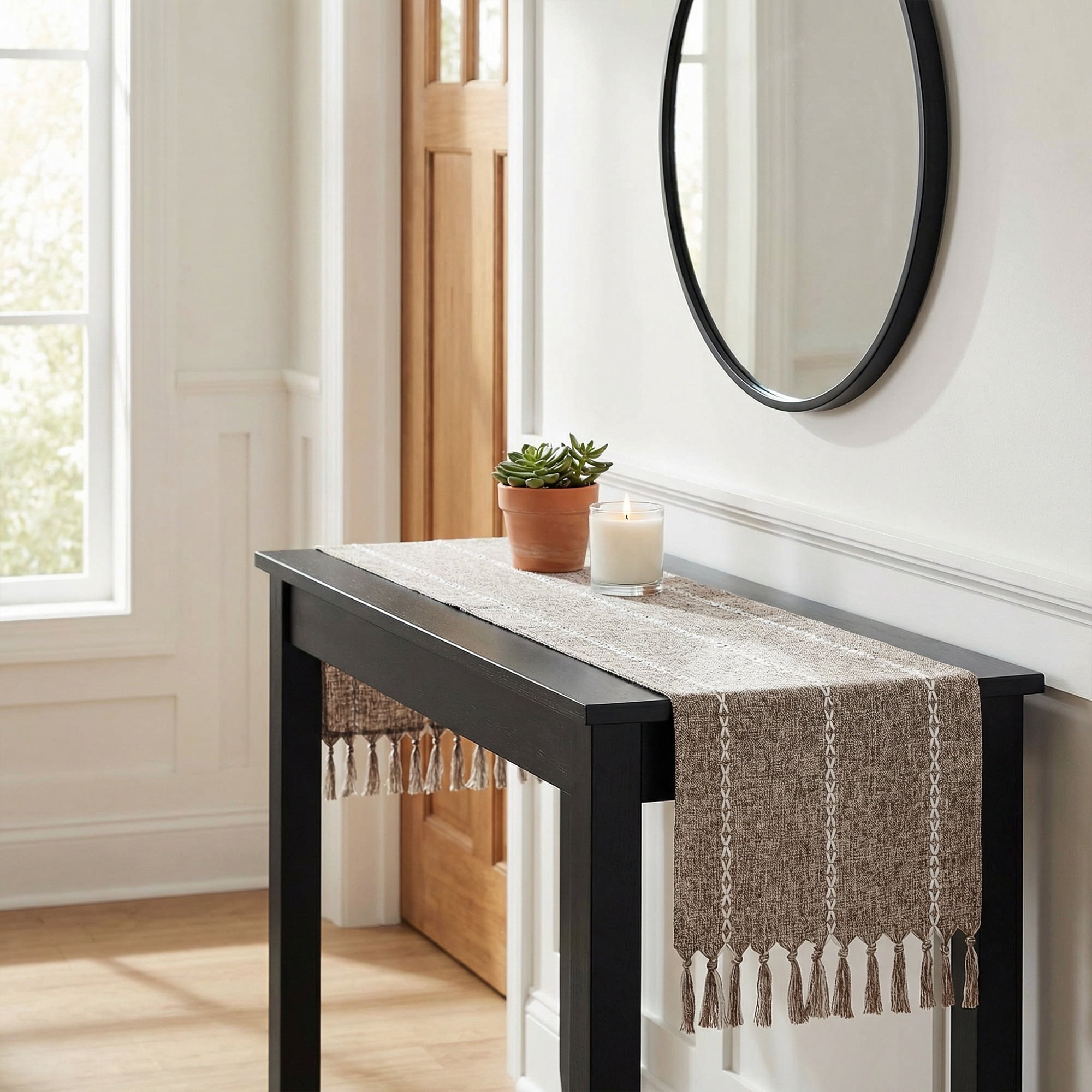Unique Bargains Washable Polyester Kitchen Runner with Tassel for Dining Brown 13"x89.8"