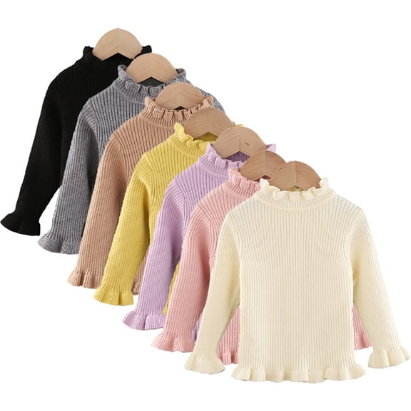 Esaierr Kids Toddler Fall Winter Knit Sweaters Underlay for Girls,Baby Warm Jumper Bottom Plush Half High Collar Ruffle Casual Autumn Winter Thermal Pullover Knit,Size 1-5Y