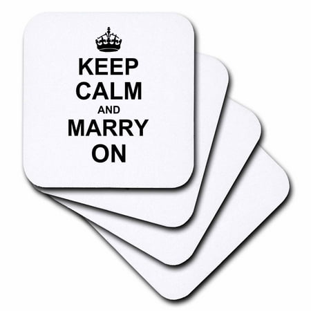 

3dRose Keep Calm and Marry On - carry on parody for bachelor and bachelorette party - hen or stag night Soft Coasters set of 8