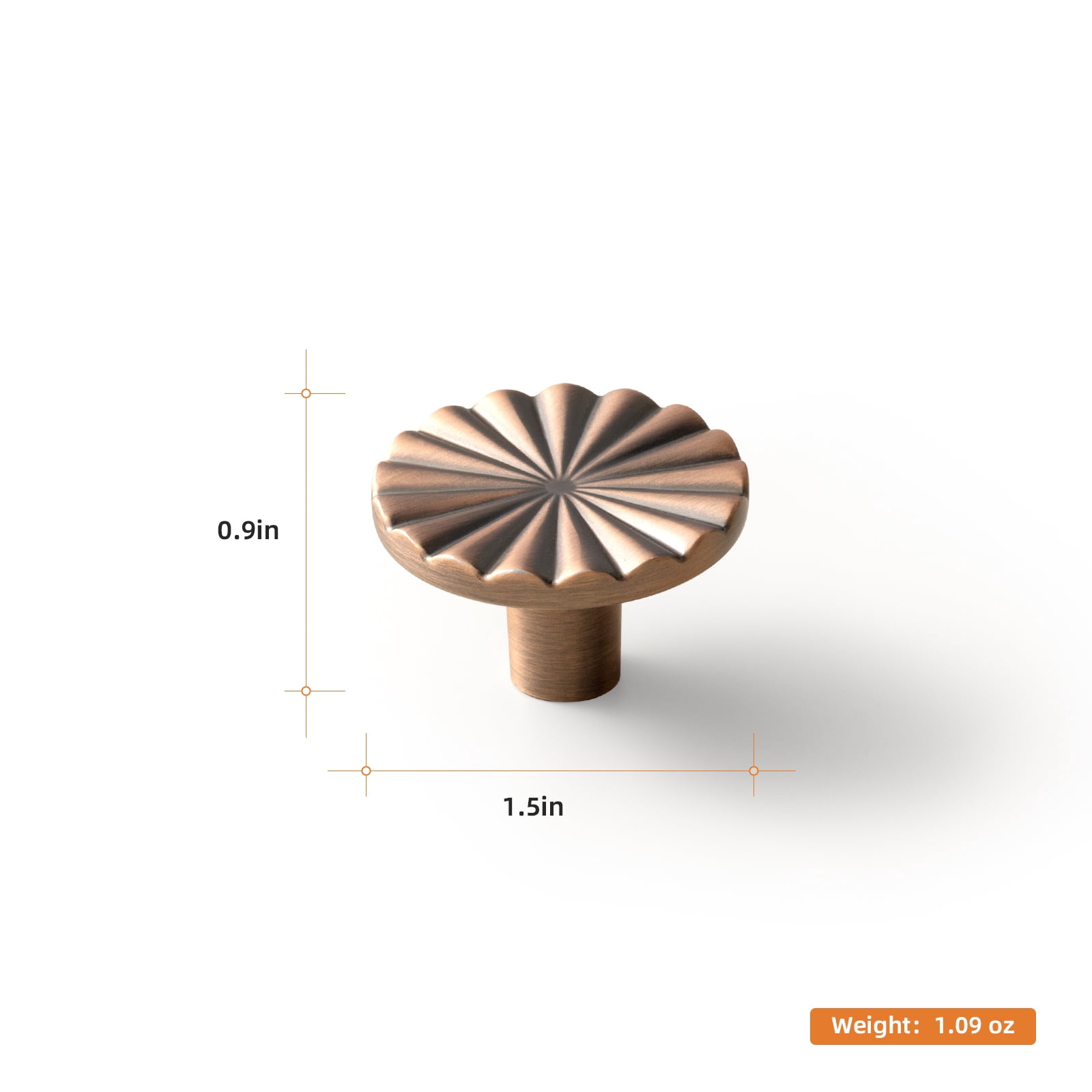 Goo-Ki 1.5"(38mm) Diameter Brushed Copper Kitchen Cabinet Knob, Closet Classic Zinc Alloy Drawer Knobs with Round Flower Design, 6 Pack