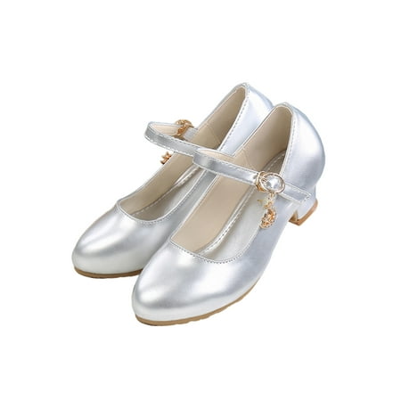 

Ymiytan Girl Sandals Round Toe Dress Shoes Slip On Mary Jane Prom Comfort Casual Low Top Pumps Silver 3.5Y/4Y