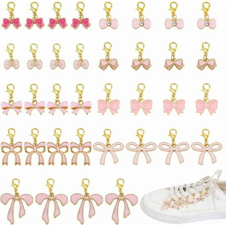 9 Styles Bowknot Shoes Charms 36pcs Bow Shoe Decoration ShoeLace Charms Pink Sneakers Buckle Enamel Shoes Pendant with Lobster Clasps