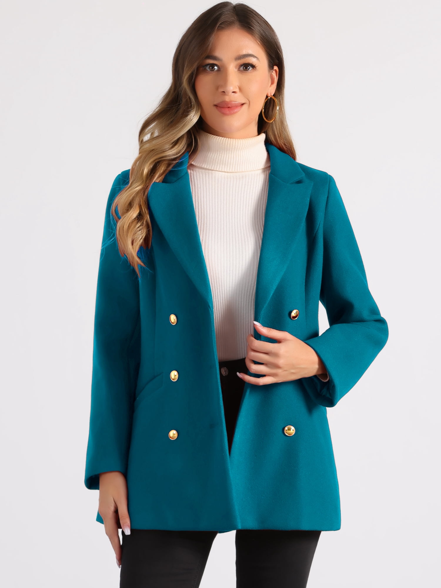 DARING DIVA Women's Notched Lapel Double Breasted Winter Trenchcoat XL Dark Lake Blue