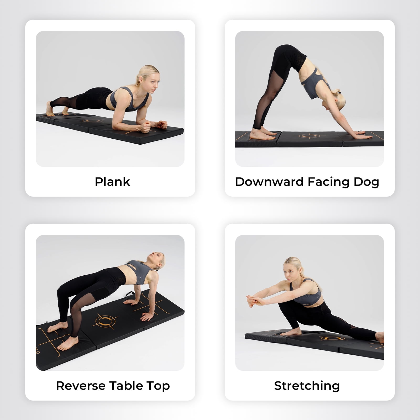Mikolo Tri-Fold Folding Gymnastics Mat Anti Tear Yoga Mat Carrying Handles for Home Gym , Thick Portable Exercise Mat and Tumbling Mat for Stretching, Pilates, Aerobics Workouts