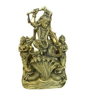 Vintage Spiritual Krishna Brass Statue Dancing On Serpent Kaliya