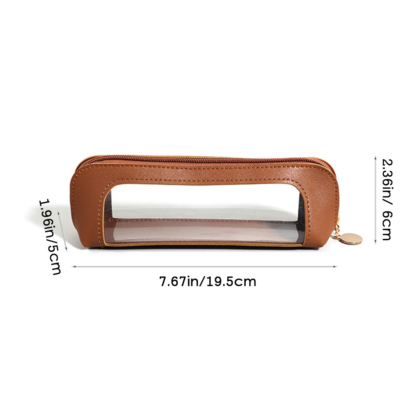 Fufafayo 6Pcs Leather Pencil Case Transparent Stationery Organizer, Fashionable PU Leather Zipper Pouch for Pens Markers Erasers, Large Capacity Study Supplies for Study College Office