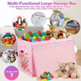 thumbnail image 2 of Large Toy Box, Collapsible Sturdy Kids Storage Organizer for Boys Girls, 25"x13"x16" Storage Box with Lids, Toy Chest Bins Basket for Living Room, Playroom, Nursery, Pink, 2 of 13