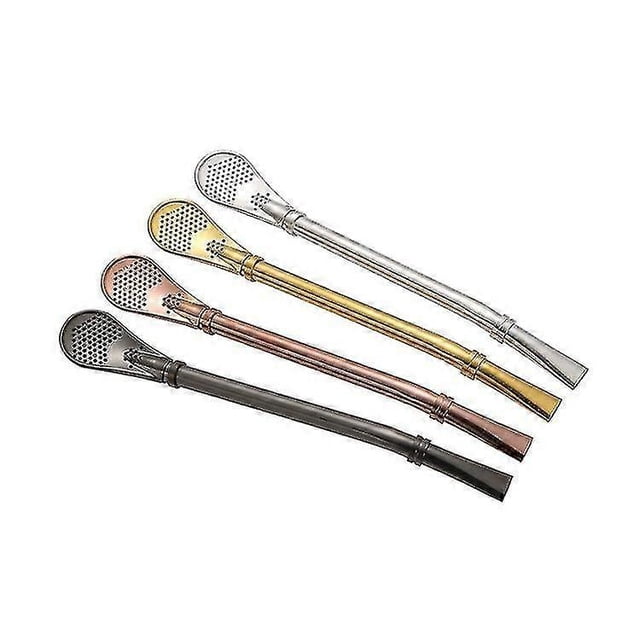 5pcs Stainless Steel Straw Filter Spoon, Loose Leaf Tea Strainer, Tea Straw For Drinking Coffee, Cocktail, With 5 Cleaning Brush (cy)