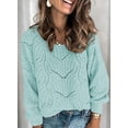 thumbnail image 2 of Womens 2023 Cute Elegant Soft Crewneck Long Sleeve  Cable Knit Pullover Sweaters, 2 of 9