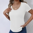 thumbnail image 6 of Bzhegqhd Women's New Summer Solid Color U-neck Short Sleeved Top T-shirt, 6 of 7