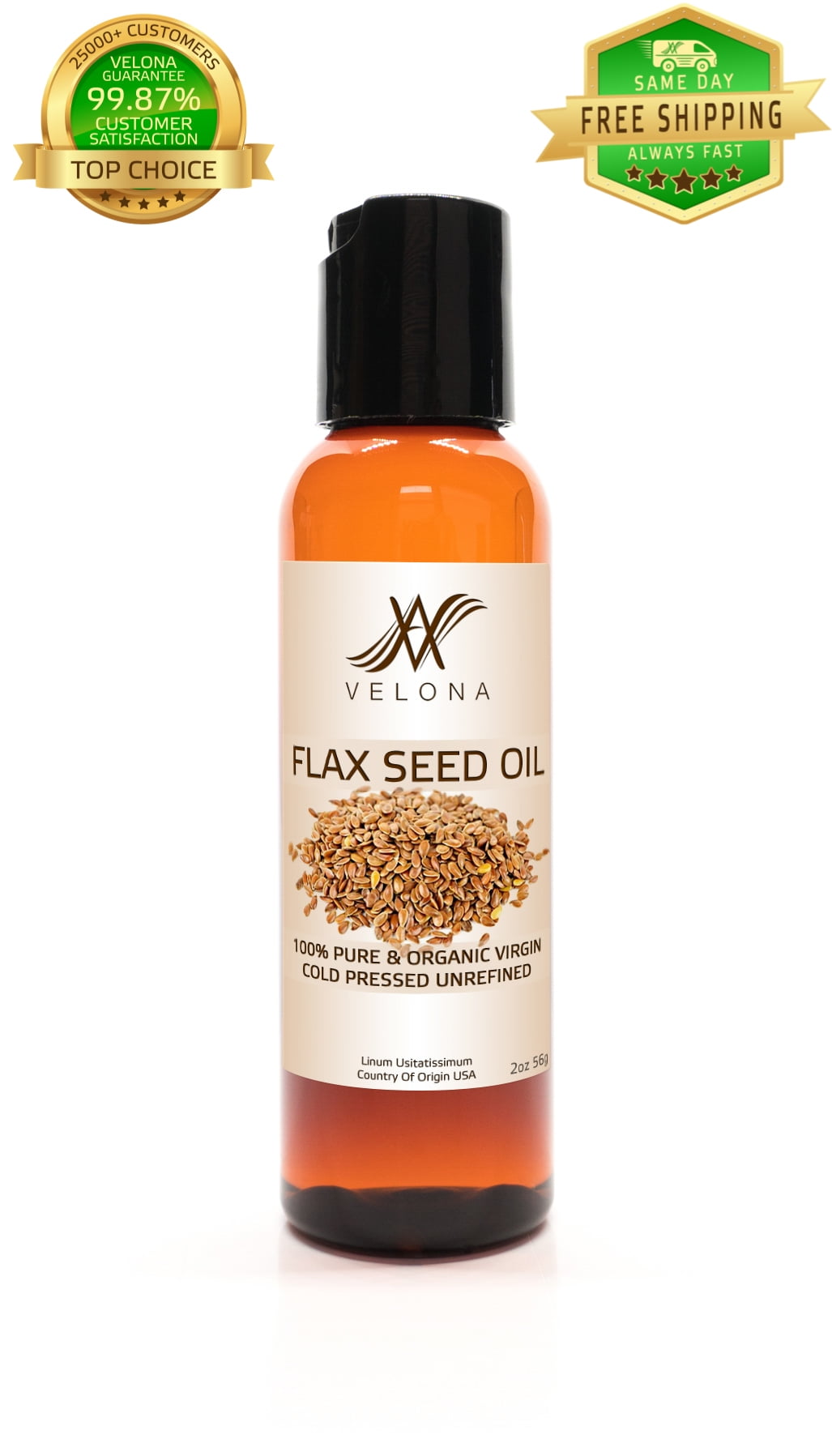 100 Organic Flax Seed Oil by Velona All Natural for Hair, Body and Skin Care in Every Drop