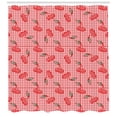 thumbnail image 2 of Cherry Shower Curtain, Continuous Design of Doodle Summer Fruit with Leaves on Gingham, Fabric Bathroom Set with Hooks, 69W X 75L Inches Long, Dark Coral and Reseda Green, by Ambesonne, 2 of 2
