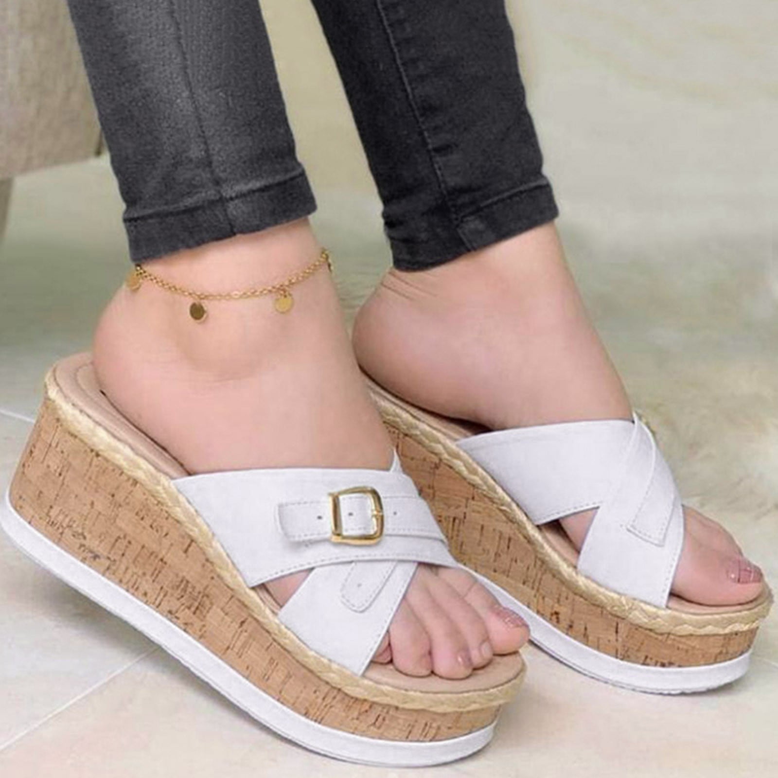2019 Women Lady Platform Wedge Shoes Peep Toe Weaving Sandal Fish Mouth Beach 
