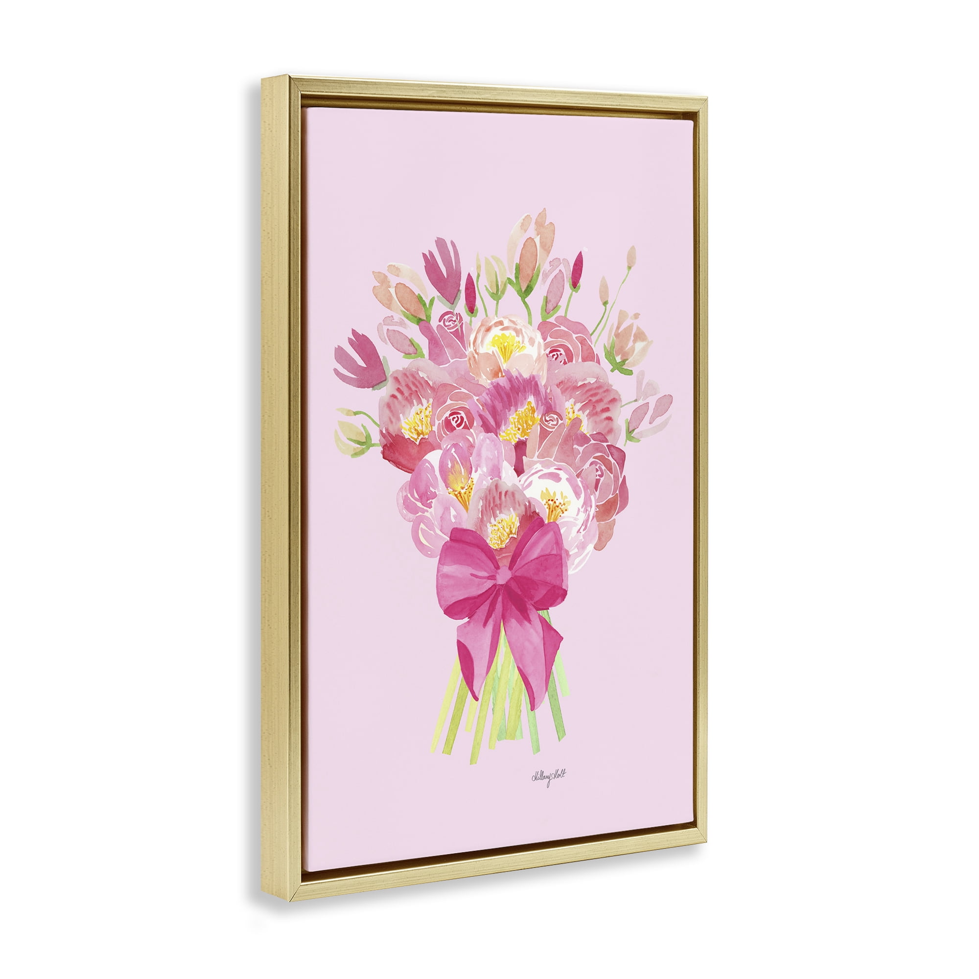 Stupell Industries Romantic Blushing Peonies Gold Framed Floater Canvas Wall Art, design by Hillary Holt