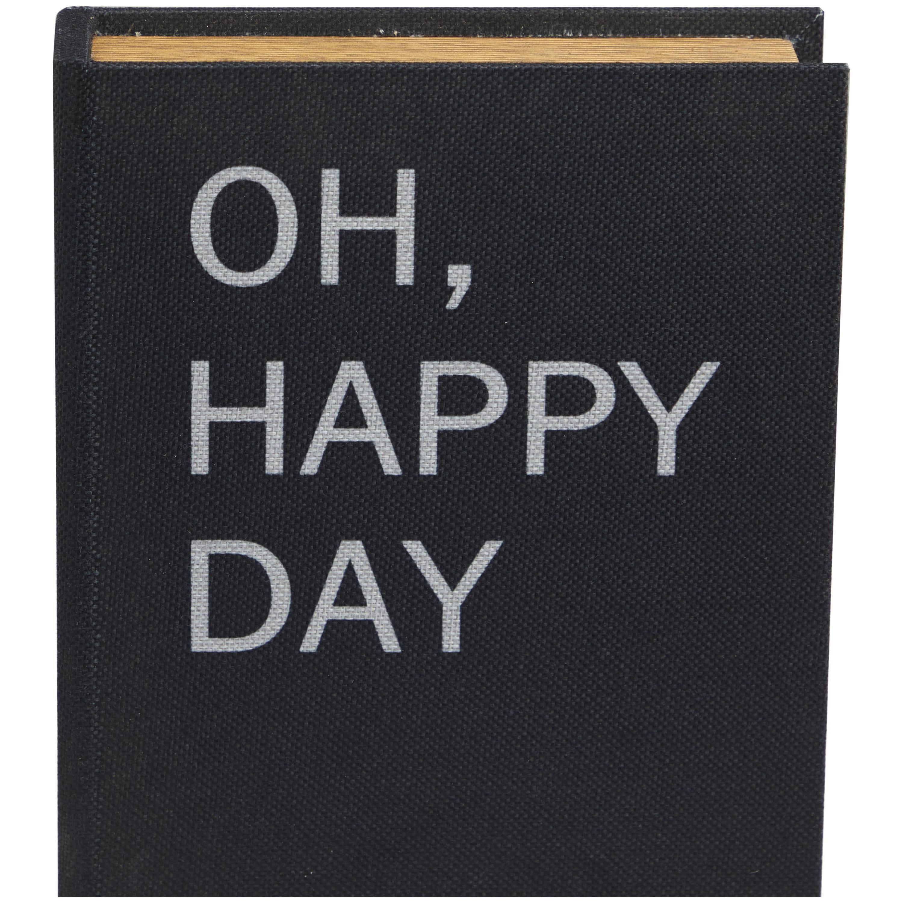 DecMode Storage Book Black Linen Fabric Decorative Box with Typography and Gold Page Inspired Detail, 3 Count