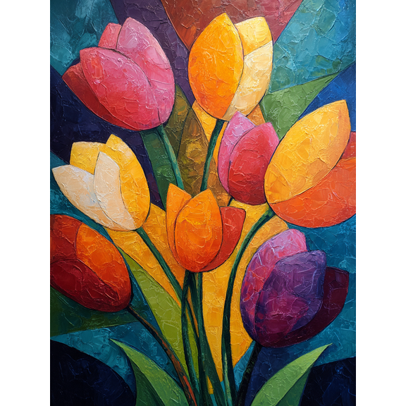 Modern Abstract Tulip Oil Painting Canvas Print, Living Room Bedroom Dining Room Hallway Decor