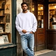 thumbnail image 4 of Men's Casual Sweatshirt Cotton Long Sleeve Crewneck Sweatshirts Fashion Lightweight Solid Workout Gym Pullover White M, 4 of 5