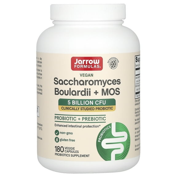 Jarrow Formulas Saccharomyces Boulardii   MOS Probiotics for Digestive Health and Intestinal Tract Support - 5 Billion CFU Per Serving - 180 Delayed Release Caps - Probiotic   Prebiotic - 180 Servings