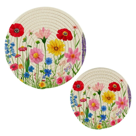 Wildflowers Trivets Potholders Cotton Braided Potholders Heat-Resistant Pads 7.09'' and 9.45''