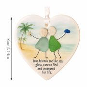 NuoCaiYun Heart-Shaped Sea Glass Friendship Decor Friendship Heart Keepsake Friendship Heart Ornament for Christmas Tree Hanging Ornaments