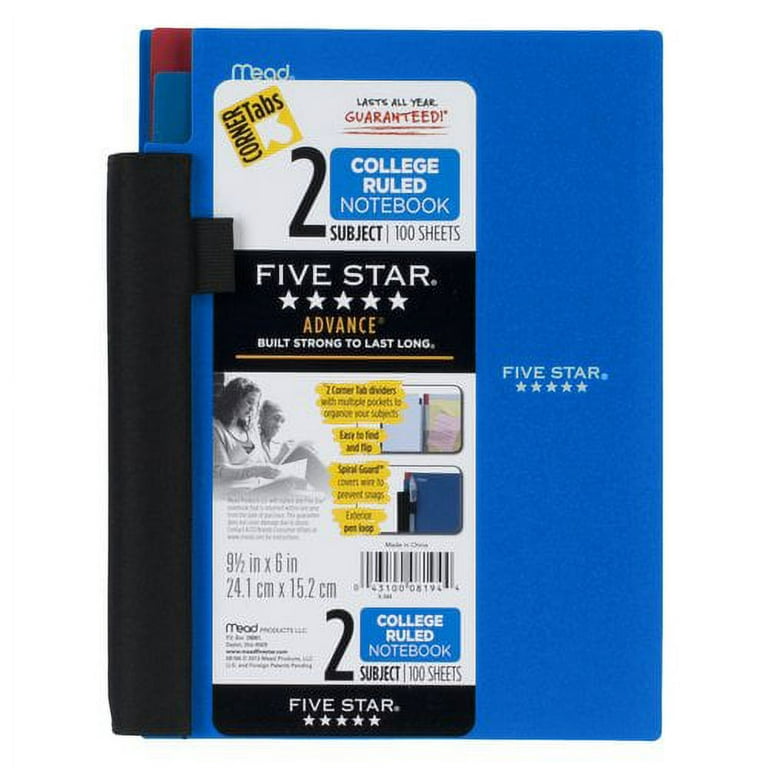 Five Star Spiral Notebook, 2 Subject, College Ruled, Tidewater  (840004CG1-WMT)