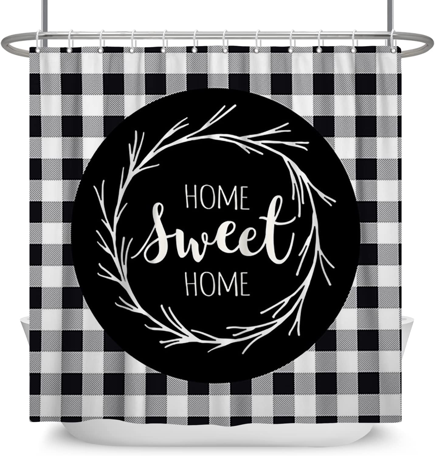 Black and White Buffalo Plaid Shower Curtain Funny Quote Home Sweet