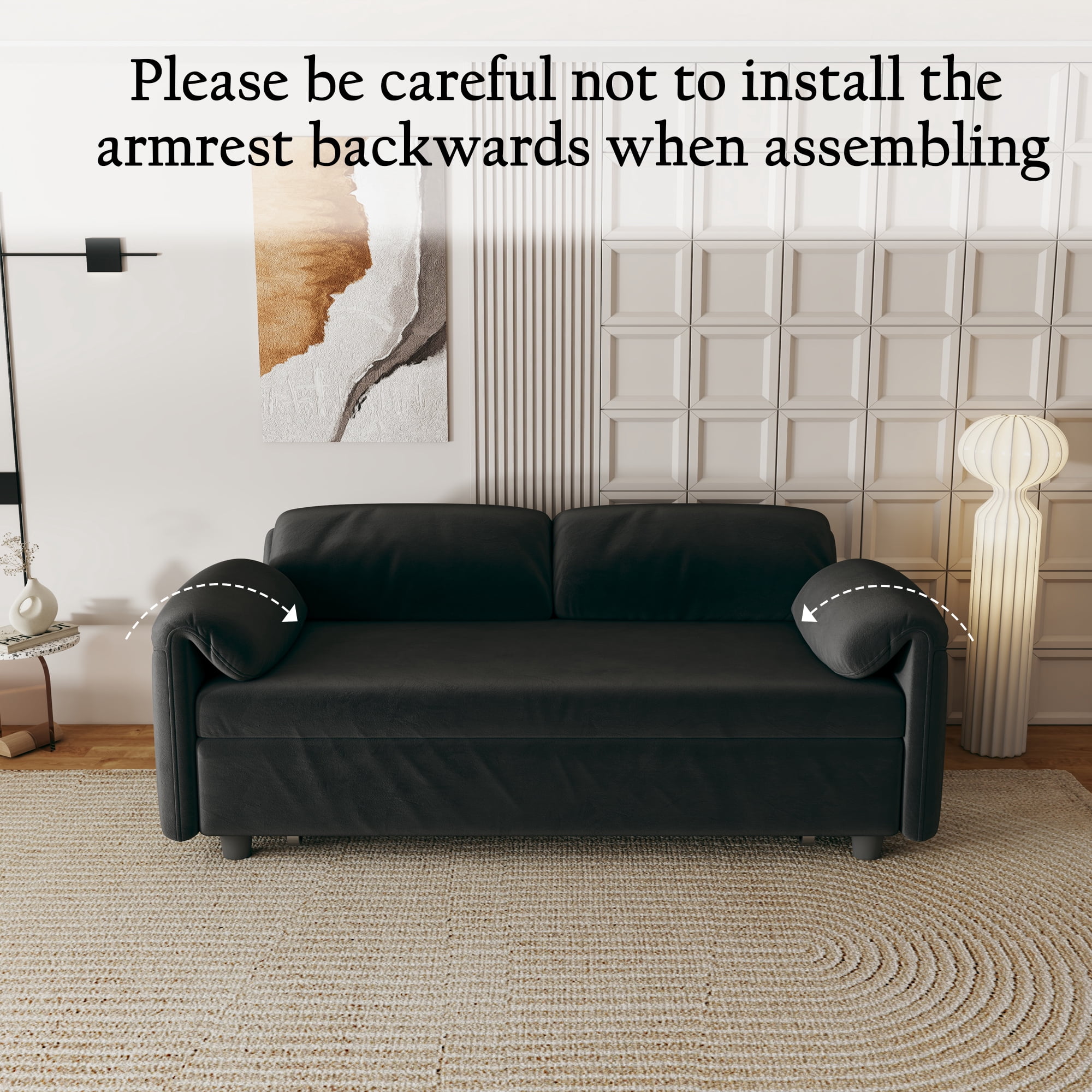 54" Velvet Futon Sofa Bed Convertible Sleeper Sofa Bed Pull Out Sofa Bed With Adjustable Backrest for Living Room,Office,Black