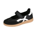 thumbnail image 3 of Domuza Women Retro Two-Tone Mary Jane Sneakers, Adjustable Magic Strap Cross Strip Casual Flat Shoes Non-Slip Gum Rubber Sole Daily Walking Footwear Black 7.5（EU-39）, 3 of 9