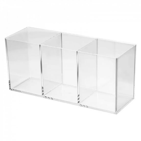 3 Compartments Clear Acrylic Pen Holder Pencil Holder Pen Organizer Pencil Cup Makeup Brush Holder Square for Countertop Desk