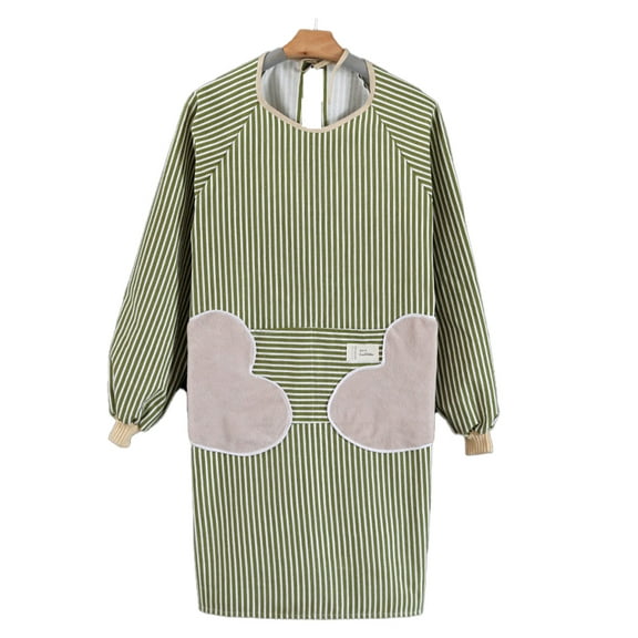Cotton Linen Long Sleeve Aprons For Women With Pockets - green