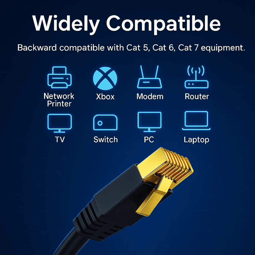 Cat8 Round Ethernet Cable 1000ft, 1 Pc Pack, 40Gbps 2000MHz Network Patch Cord, S/FTP Shielded LAN Cable, for Gaming, Router, Modem, Laptop