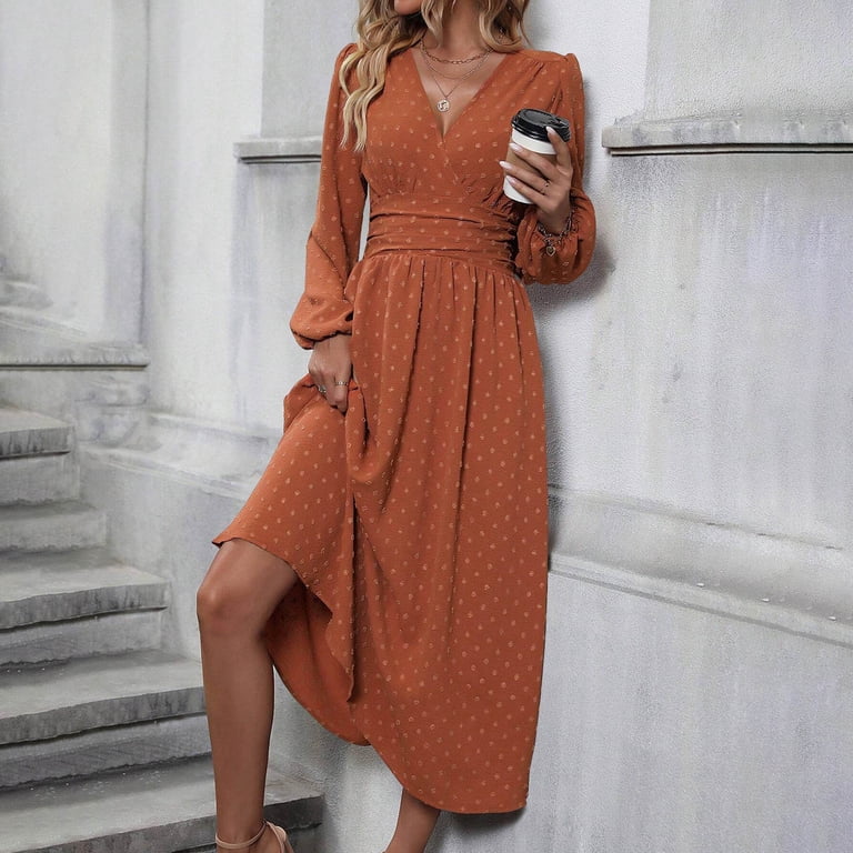 Mrat Wedding Dress Womens Chiffon Cocktail Maxi Dress, Long Sleeve V Neck Chiffon A-Line Flowy Wedding Guest Dresses Sleeveless Dress for Women Orange Mrat Wedding Dress Womens Chiffon Cocktail Maxi Dress, Long Sleeve V Neck Chiffon A-Line Flowy Wedding Guest Dresses Sleeveless Dress for Women Orange