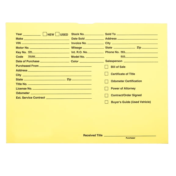 Economy Vehicle Deal Ticket - Yellow - 9 1/2"H x 11 3/4"W - Pack of 100