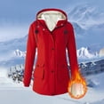 thumbnail image 2 of Women's Plus Size Plush Jacket - Casual Solid Color Hooded with Drawstring, Red, XXL, 2 of 6