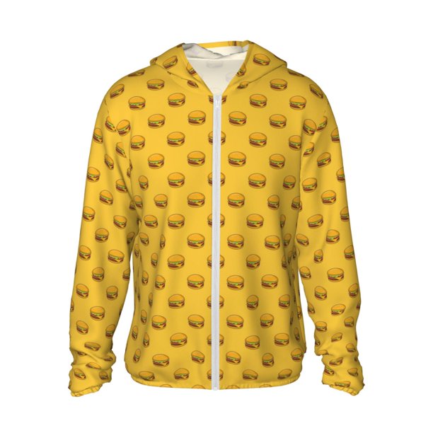 Fotbe Burger 1 Chaqueta con Protección Solar UPF 50+ para Hombre y Mujer, Camisa con Capucha y Bolsillos-3X-Large