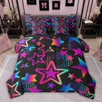 Feelyou Dreamy Stars Graffiti Twin Bedding Sets 7-Piece for Kids, Black Pink Cartoon Bedding Comforter Set, Fashion Love Heart Reversible Sheet Sets, Luxury Bedroom Decor