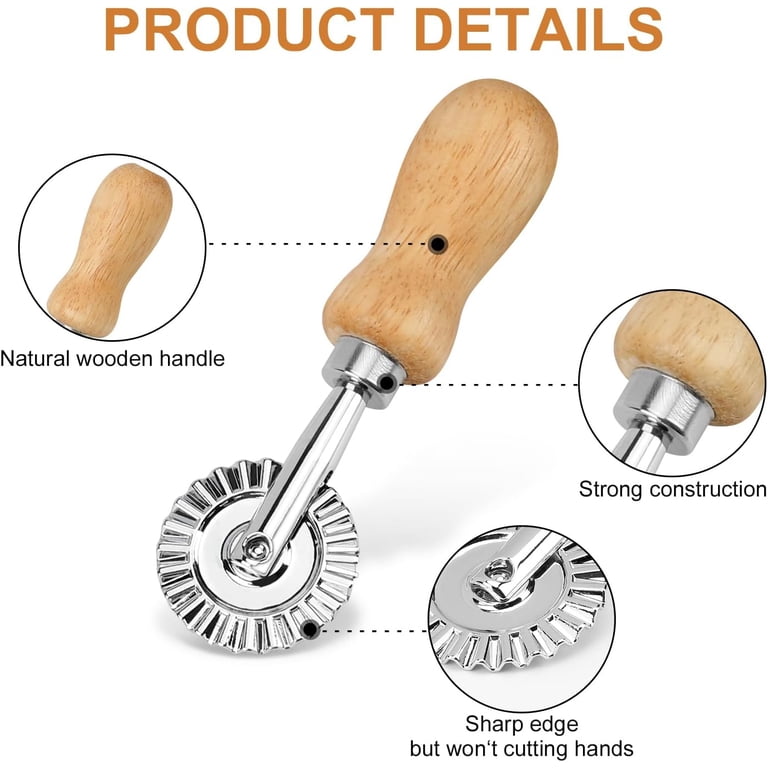 Tagliapasta Rotante In Lega Di Zinco Con Manico In Legno – Rotella Seghettata Per Ravioli, Pizza, Pasta Fresca, Gnocchi - copertina