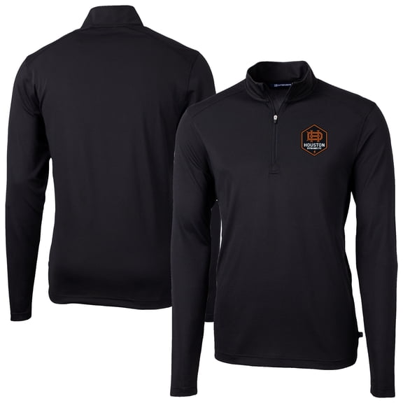 Men's Cutter & Buck Black Houston Dynamo FC DryTec Virtue Eco Pique Recycled Quarter-Zip Pullover