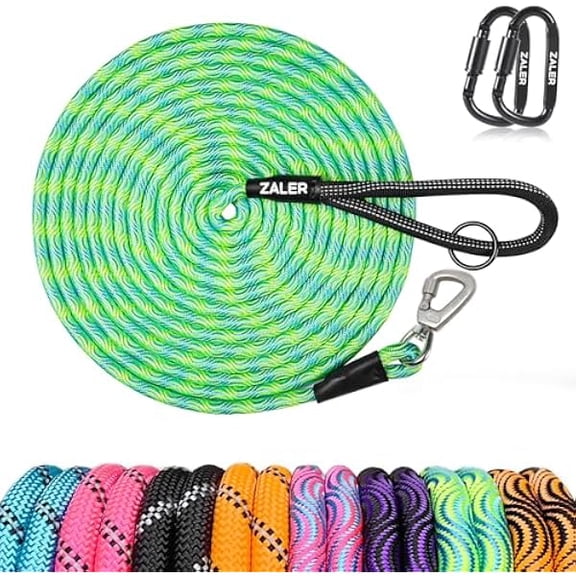 Eryueer Long Dog Leash, 50 feet 30ft 20ft 15ft 10ft Dog Training Lead, Heavy Duty Check Cord Recall Leash for Dogs Training, Playing, Camping, or Backyard (10FT, Blue Green)
