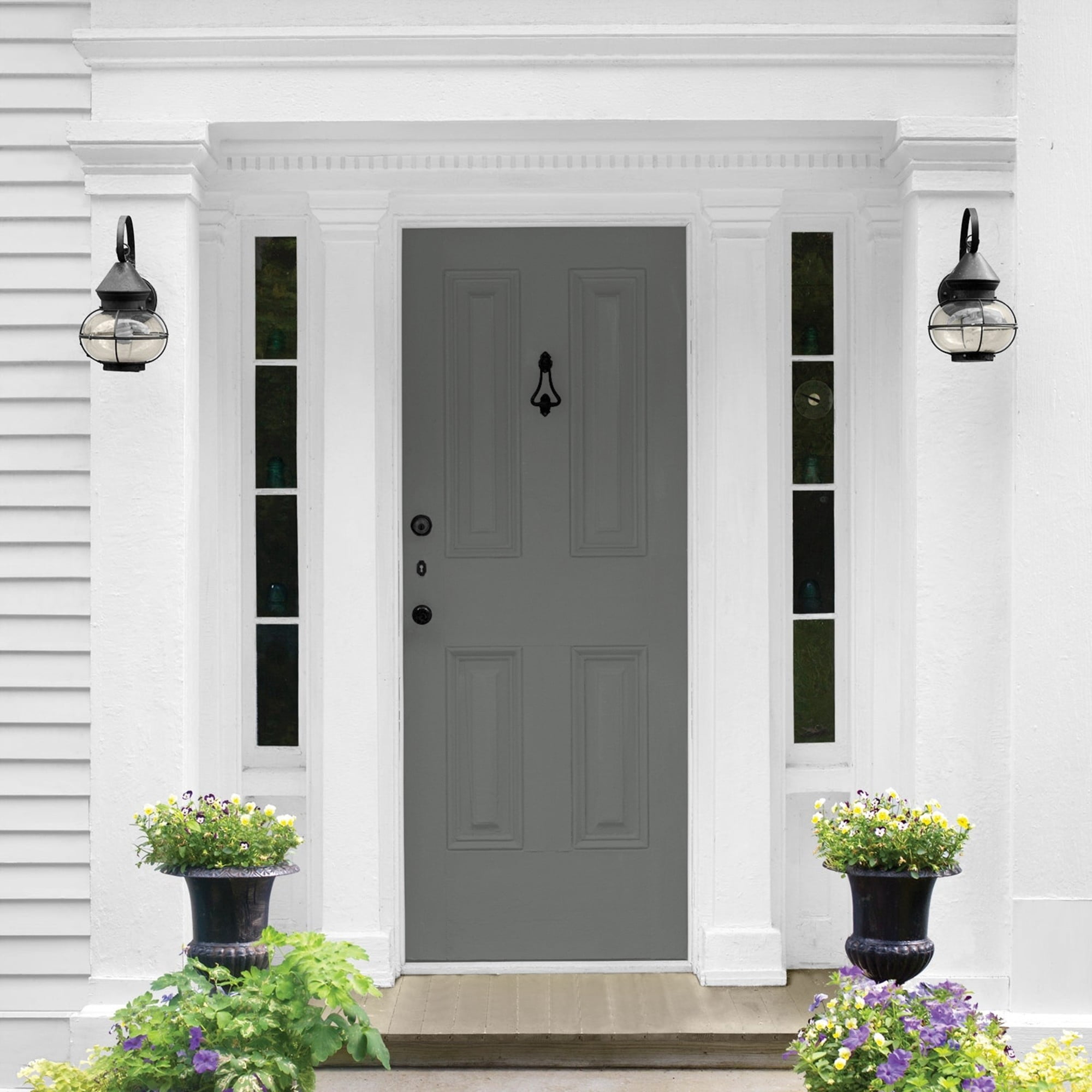 Glidden One Coat Up in Smoke / Gray Semi-Gloss Exterior Paint with Primer, 5 Gallon