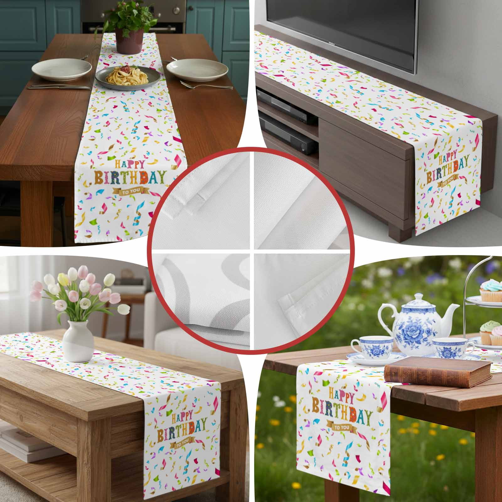 Happy Birthday to You Words Table Runner 90 Inches Long, Colorful Ribbon Table Runners Tabletop Scarf Kitchen Dining Tables Decoration for Home Party Indoor Outdoor