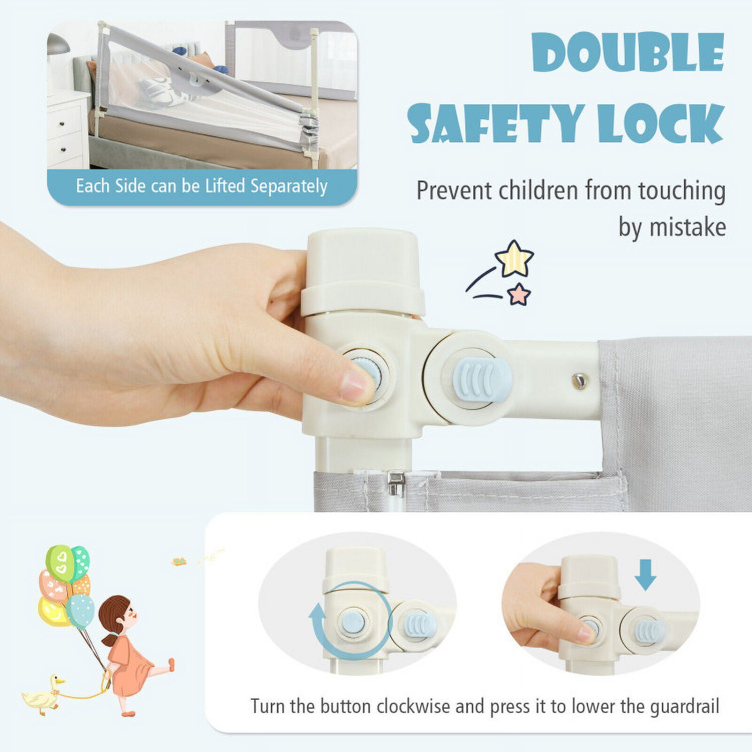 YYAo Bed Guard Rails,Bed Fence,Bed Gate for Baby,Vertical Lifting Baby Bedrail Guard with Double Safety Child Lock