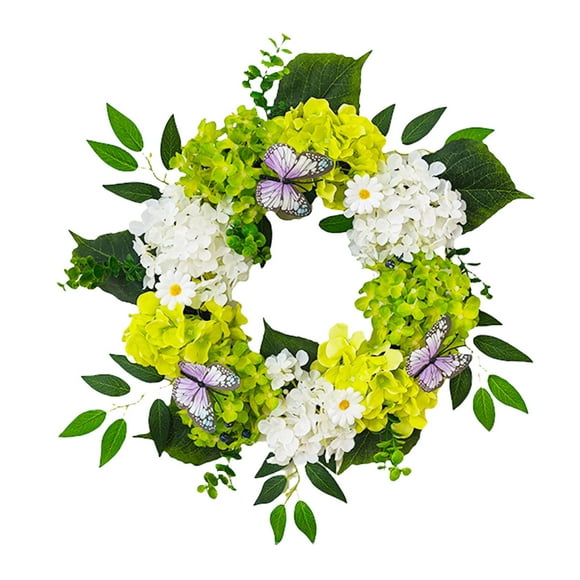 Wreaths for Front Door, Hydrangeas Flower Wreaths for Front Door with Lights Summer Door Wreath with Leaves for Home Party Wedding Unique for Mom, Summer Door Wreath