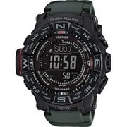 Casio Mens PRO TREK Atomic Solar Triple Sensor Watch, Green Silicone Strap